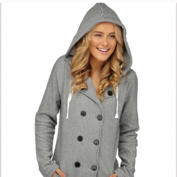Roxy The Cuddle Hooded Jacket Striped Nautical Peacoat size XL - Picture 2 of 11